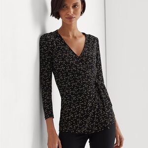 Ralph Lauren Black Label Fitted Wrap Blouse Black and White